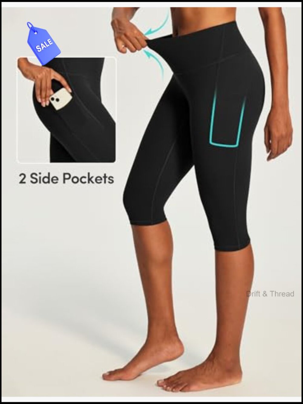 High Waisted Capri Leggings with Pockets Compression Yoga Pants - Picture 4 of 7